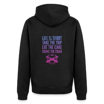 Zigarre - Unisex Premium Bio Zip Hoodie - Schwarz - Hinten - Nico (187cm)