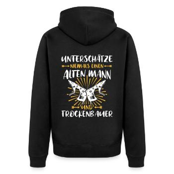 Trockenbauer Beruf Trockenbaumonteur Trockenbau - Unisex Premium Bio Zip Hoodie - Schwarz - Hinten - Nico (187cm)