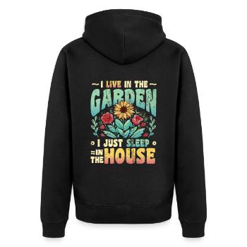I Live In The Garden Lover, Gartenarbeit. - Unisex Premium Bio Zip Hoodie - Schwarz - Hinten - Nico (187cm)