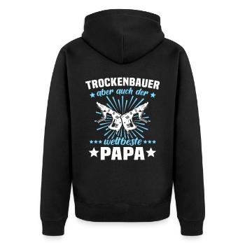 Trockenbauer Papa Trockenbaumonteur Papas - Unisex Premium Bio Zip Hoodie - Schwarz - Hinten - Nico (187cm)