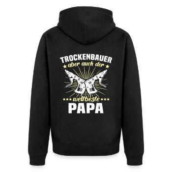 Trockenbauer Papa Trockenbaumonteur Papas - Unisex Premium Bio Zip Hoodie - Schwarz - Hinten - Nico (187cm)