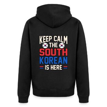 Südkorea - Unisex Premium Bio Zip Hoodie - Schwarz - Hinten - Nico (187cm)