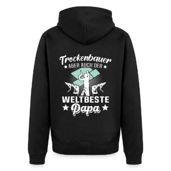 Trockenbauer Papa Trockenbaumonteur Papas - Unisex Premium Bio Zip Hoodie - Schwarz - Hinten - Nico (187cm)