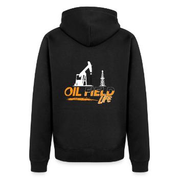 Ölfeldarbeiter Ölfeldleben Öl Rig Rougneck - Unisex Premium Bio Zip Hoodie - Schwarz - Hinten - Nico (187cm)