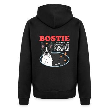 Boston Terrier Hunde | Hundebesitzer Geschenk - Unisex Premium Bio Zip Hoodie - Schwarz - Hinten - Nico (187cm)