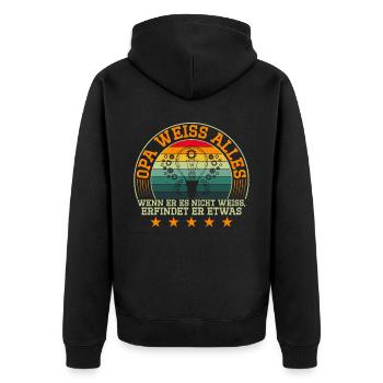 Opa Weiß Alles Retro Opa Großvater Spruch Lustig - Unisex Premium Bio Zip Hoodie - Schwarz - Hinten - Nico (187cm)