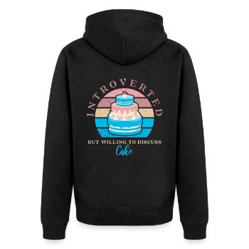 Introverted but ready to work for Baker Or - Unisex Premium Organic Zip Hoodie - black - Back - Nico (187cm)