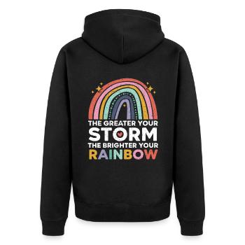 The Greater Your Storm The Brighter Your Rainbow - Unisex Premium Organic Zip Hoodie - black - Back - Nico (187cm)