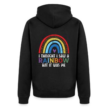 Ich dachte, ich hätte einen Regenbogen gesehen, aber ich war es - Unisex Premium Bio Zip Hoodie - Schwarz - Hinten - Nico (187cm)