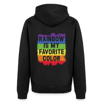 Regenbogen ist mein Lieblingsfarb-Regenbogenflüsterer - Unisex Premium Bio Zip Hoodie - Schwarz - Hinten - Nico (187cm)