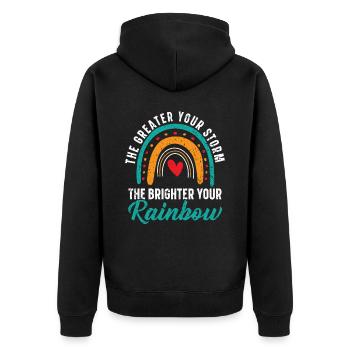 The Greater Your Storm The Brighter Your Rainbow - Unisex Premium Organic Zip Hoodie - black - Back - Nico (187cm)