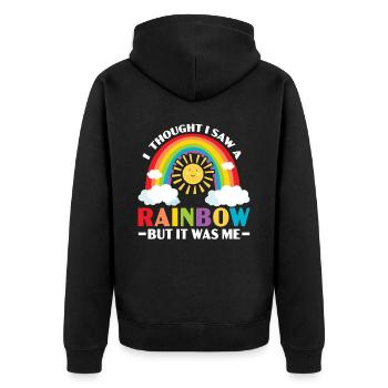 Ich dachte, ich hätte einen Regenbogen gesehen, aber ich war es - Unisex Premium Bio Zip Hoodie - Schwarz - Hinten - Nico (187cm)