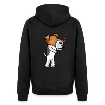 Foxterrier Drahthaar Hund Küsse Emoticon - Unisex Premium Bio Zip Hoodie - Schwarz - Hinten - Nico (187cm)