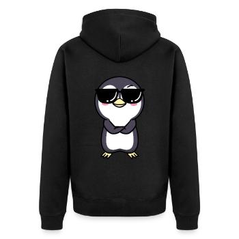 Pinguin Mit Sonnenbrille Chibi Kawaii Emoticon - Unisex Premium Bio Zip Hoodie - Schwarz - Hinten - Nico (187cm)