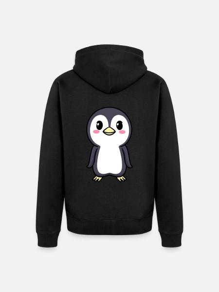 Pinguin Chibi Kawaii Emoticon - Unisex Premium Bio Zip Hoodie - Schwarz