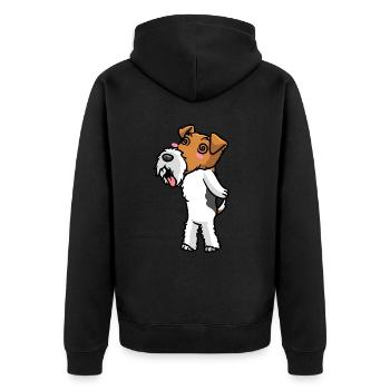 Foxterrier Drahthaar Hund Emoticon - Unisex Premium Bio Zip Hoodie - Schwarz - Hinten - Nico (187cm)