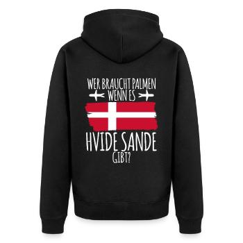Hvide Sande Holmsland Klit Dänemark - Unisex Premium Bio Zip Hoodie - Schwarz - Hinten - Nico (187cm)