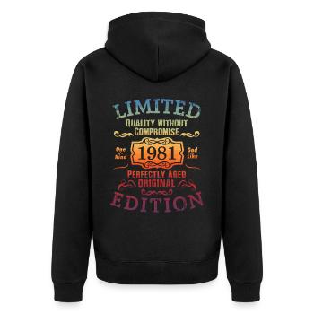 Geburtstag 1981 Limited Edition Geschenk Used Cool - Unisex Premium Bio Zip Hoodie - Schwarz - Hinten - Nico (187cm)