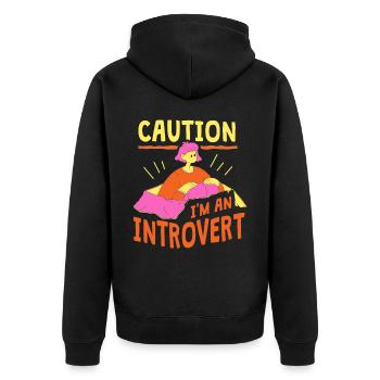 Attention Je suis un introverti timide - Veste à capuche bio Premium Unisexe - noir - Dos - Nico (187cm)
