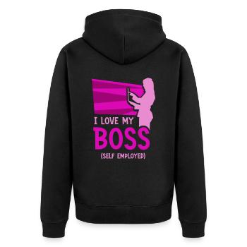 J’aime mon patron indépendant freelance - Veste à capuche bio Premium Unisexe - noir - Dos - Nico (187cm)
