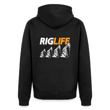 Oilfield Worker Rig Life Oil Rig Workers Raufbold - Unisex Premium Organic Zip Hoodie - black - Back - Nico (187cm)