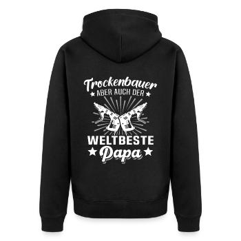 Trockenbau Papa Trockenbauer Papas - Unisex Premium Bio Zip Hoodie - Schwarz - Hinten - Nico (187cm)