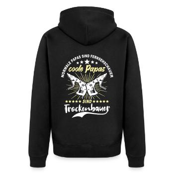 Trockenbau Papa Trockenbauer Papas - Unisex Premium Bio Zip Hoodie - Schwarz - Hinten - Nico (187cm)