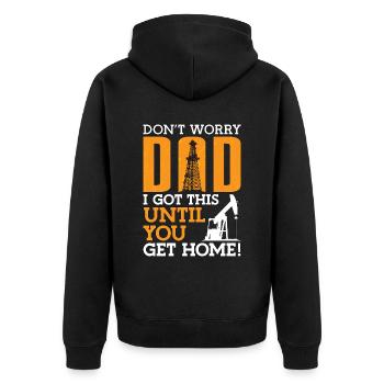 Ölfeldarbeiter Mach Dir Keine Sorgen, Papa, - Unisex Premium Bio Zip Hoodie - Schwarz - Hinten - Nico (187cm)