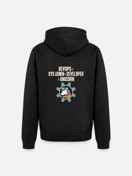 Sys-Admin Entwickler Devops-Ingenieur Einhorn - Unisex Premium Bio Zip Hoodie - Schwarz