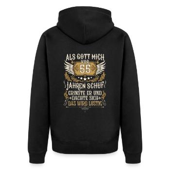 Als Gott mich vor 55 Jahren schuf 55. Geburtstag - Unisex Premium Bio Zip Hoodie - Schwarz - Hinten - Nico (187cm)