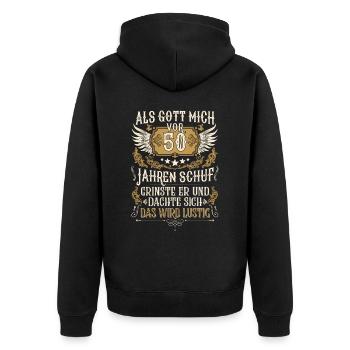 Als Gott mich vor 50 Jahren schuf 50. Geburtstag - Unisex Premium Bio Zip Hoodie - Schwarz - Hinten - Nico (187cm)