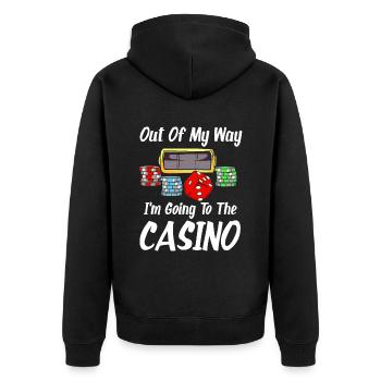 Out Of My Way I'm Going To The Casino - Unisex Premium Bio Zip Hoodie - Schwarz - Hinten - Nico (187cm)
