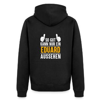 Eduard Vorname Name Geschenk - Unisex Premium Bio Zip Hoodie - Schwarz - Hinten - Nico (187cm)