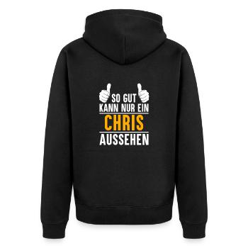 Chris Vorname Name Geschenk - Unisex Premium Bio Zip Hoodie - Schwarz - Hinten - Nico (187cm)