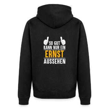 Ernst Vorname Name Geschenk - Unisex Premium Bio Zip Hoodie - Schwarz - Hinten - Nico (187cm)