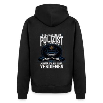 Polizist Polizei Rente Pension - Unisex Premium Bio Zip Hoodie - Schwarz - Hinten - Nico (187cm)