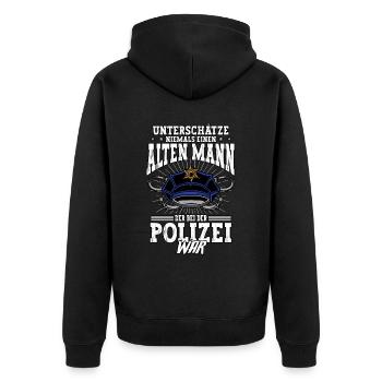 Polizist Polizei Rente Pension - Unisex Premium Bio Zip Hoodie - Schwarz - Hinten - Nico (187cm)