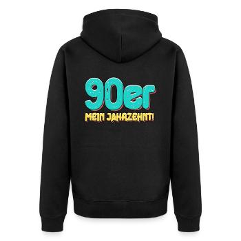 90er Jahre - Unisex Premium Bio Zip Hoodie - Schwarz - Hinten - Nico (187cm)