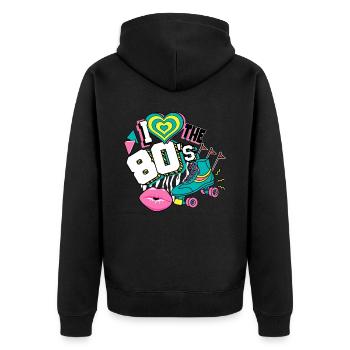 Années 80 J’aime Les années 80 - Veste à capuche bio Premium Unisexe - noir - Dos - Nico (187cm)
