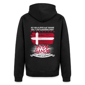 Hvide Sande Urlaub Dänemark - Unisex Premium Bio Zip Hoodie - Schwarz - Hinten - Nico (187cm)