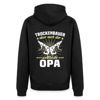 Trockenbau Opa Trockenbauer Opas - Unisex Premium Bio Zip Hoodie - Schwarz - Hinten - Nico (187cm)