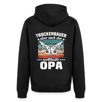 Trockenbau Opa Trockenbauer Opas - Unisex Premium Bio Zip Hoodie - Schwarz - Hinten - Nico (187cm)