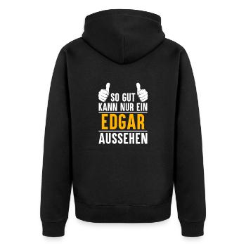 Edgar Vorname Name Geschenk - Unisex Premium Bio Zip Hoodie - Schwarz - Hinten - Nico (187cm)