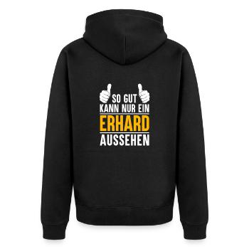 Erhard Vorname Name Geschenk - Unisex Premium Bio Zip Hoodie - Schwarz - Hinten - Nico (187cm)