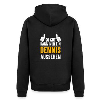 Dennis Vorname Name Geschenk - Unisex Premium Bio Zip Hoodie - Schwarz - Hinten - Nico (187cm)