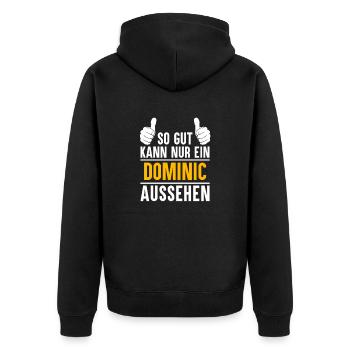 Dominic Vorname Name Geschenk - Unisex Premium Bio Zip Hoodie - Schwarz - Hinten - Nico (187cm)