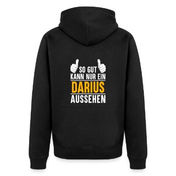 Darius Vorname Name Geschenk - Unisex Premium Bio Zip Hoodie - Schwarz - Hinten - Nico (187cm)