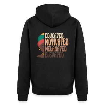 Gebildet, Motiviert, Melanisiert, Stolz - Unisex Premium Bio Zip Hoodie - Schwarz - Hinten - Nico (187cm)