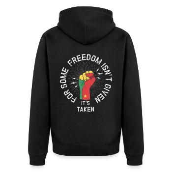 Für Einige Wird Freiheit Nicht Gegeben, Sondern - Unisex Premium Bio Zip Hoodie - Schwarz - Hinten - Nico (187cm)