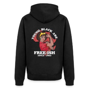 Young blacks have been free of pride since 1865 - Unisex Premium Organic Zip Hoodie - black - Back - Nico (187cm)